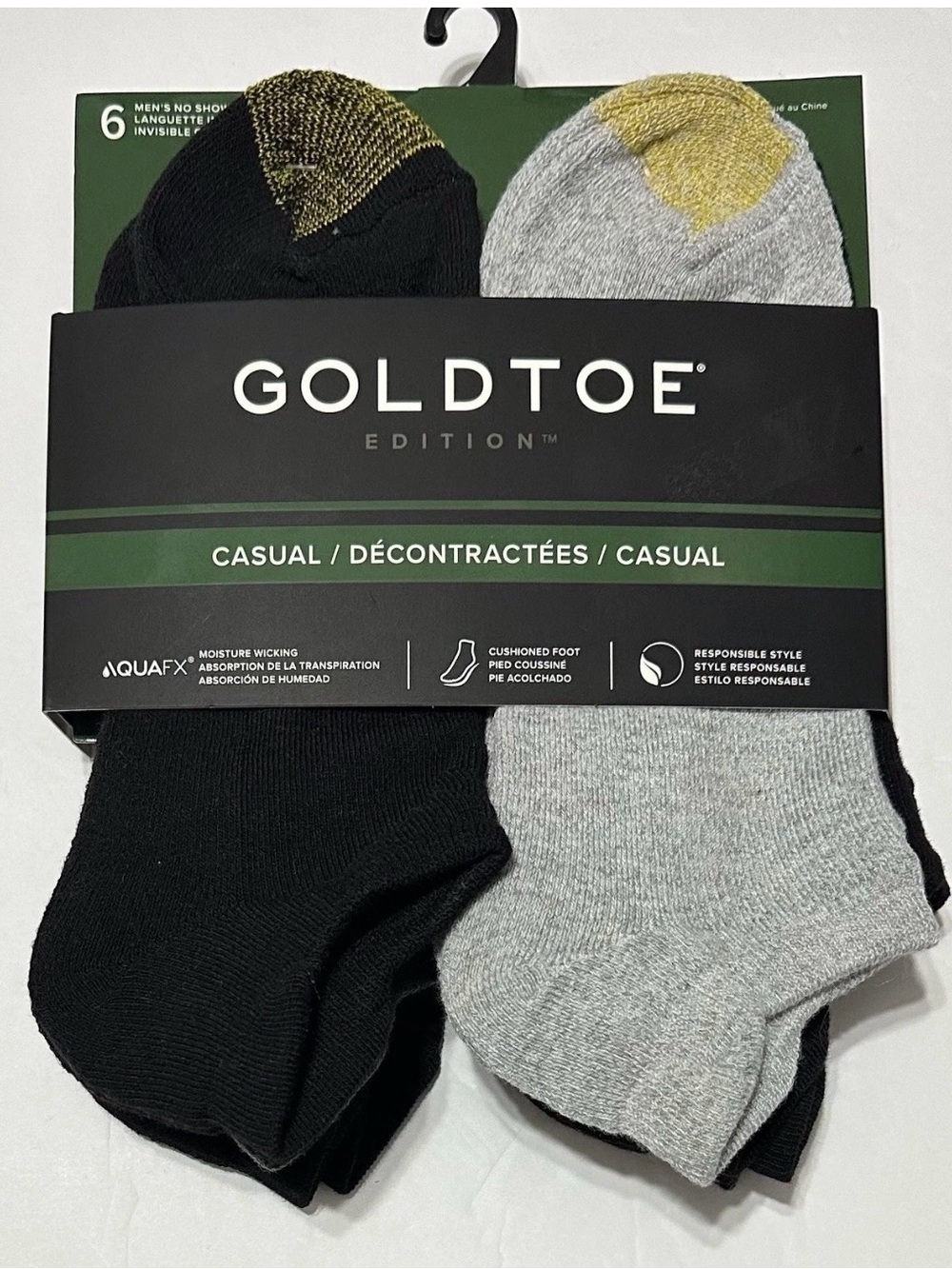 Gold Toe Edition Men's 6-Pair No Show Tab Socks Shoe Size 6-12.5 Black/Gray
